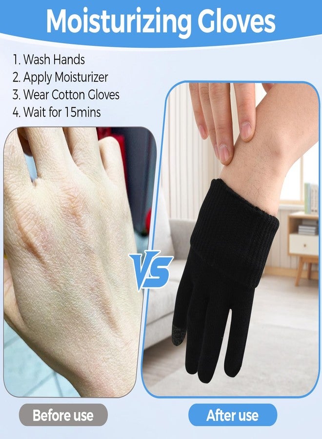 Donfri 2 Pairs Cotton Moisturizing Gloves Men Touchscreen Fingers for Eczema Dry Hands Hand Care Overnight Moisturizing (Medium-Black) - Image 4